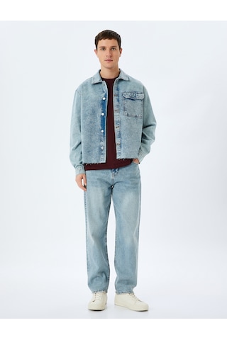 Koton Pamuklu Uzun Kollu Kapaklı Cep Detaylı Oversize Denim Ceket Açık İndigo 5sam50001ıd Açık İndigo