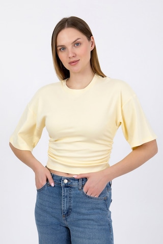 Hdm Kadın Sarı Yanları Büzgülü Kısa Kol T-shirt - H6085