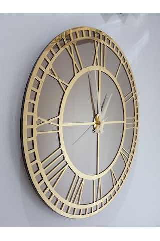 Ayna Denizi Golden Roma Bronze Model Altın Bronz Renk 50 CM Dekoratif Aynalı Duvar Saati Altın
