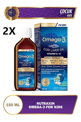 Nutraxin Omega3 Tutti Frutti Aromalı Çocuklar İçin 2 x 150 ML