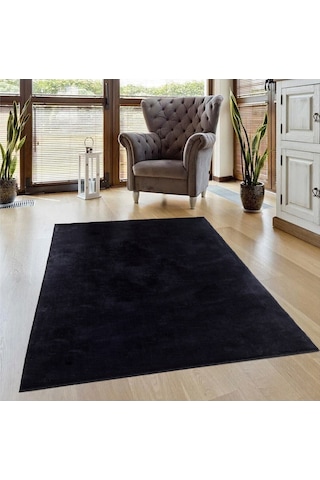 Vl Comfort Peluş Halı Gri Overloklu Siyah