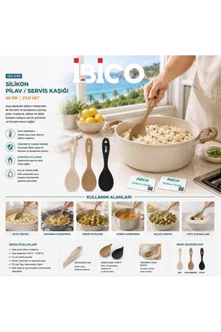 İbico İ22-035 Pilav Kaşık 22cm Renkli Servis Silikon - 12'li Paket