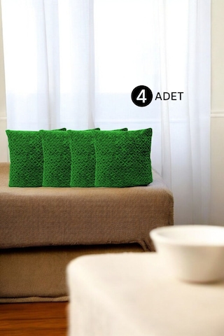 Bohem 4'lü Dekoratif Yastık Kılıfı Kırlent Kılıfı 43x43 Cm Yeşil Otantik Desen Yeşil
