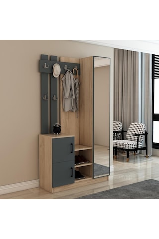 Afillibebek Nova Kapaklı Aynalı Portmanto Vestiyer Tamamı Mdflam