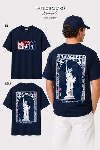 Bayloranzzo New York %100 Pamuk Heavy Cotton Premium Kalite Unisex Tişört Lacivert