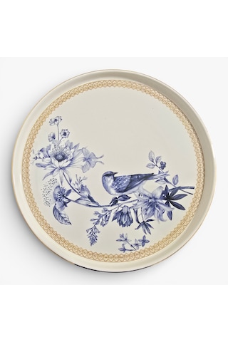 Sudedi Home Gerçek Altın Yaldızlı Mavi Kuş Desenli Seramik Servis Tabağı 26 Cm Tek Kişilik Çok Renkli