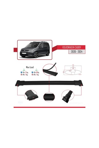 Volkswagen Caddy 2020 Ve Sonrası İle Uyumlu Fly Model Ara Atkı Tavan Barı Siyah 4 Adet Bar