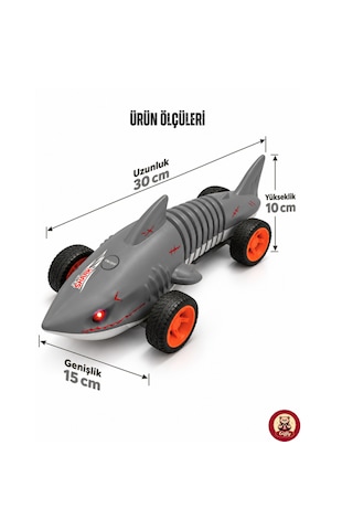 Oyuncak Uzaktan Kumandalı Köpek Balığı Pilli Işıklı Full Fonksiyon Hareket Kabiliyetli 30 Cm Boyutunda Gri