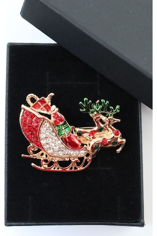 Noel Baba Kızağı Broş. Taşlı Geyikli Noel Baba Kızağı Broş. Yaka İğnesi Broş. Kadın Broş. Broş. Çok Renkli