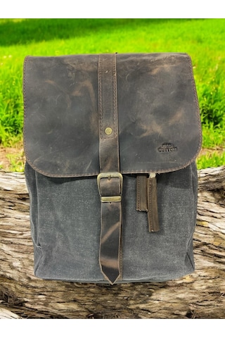 Old Cotton Cargo Deri Kanvas Tek Bölmeli Büzgülü Kapaklı Vintage Disayn Sırt Gezi Çantası Gds Bag 7120 Koyu Kahverengi