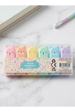 Ayıcık Figürlü 6'lı Minik Fosforlu Pastel Kalem Seti Çok Renkli