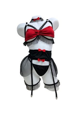 Siyah-kırmızı Jartiyer Takım - 60-1002