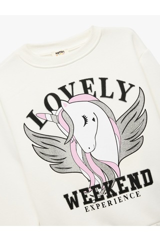 Koton Üç İplik Şardonlu Unicorn Baskılı Uzun Kollu Bisiklet Yaka Sweatshirt Ekru 6wkg10071ak Ekru