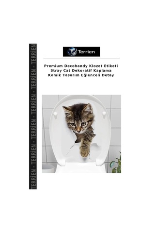 Premium Decohandy Klozet Etiketi Stray Cat Dekoratif Kaplama Komik Tasarım Eğlenceli Detay