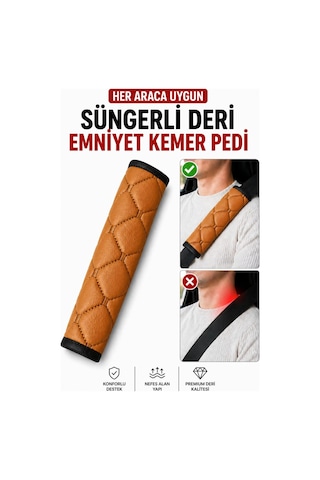 Her Araca Uygun Suni Deri Süngerli Emniyet Kemeri Pedi Taba