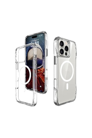 Apple Uyumlu iPhone 16 Pro Max Kılıf M-safe Şarj Özellikli Airbagli Şeffaf Zore İncek Kapak Seffaf