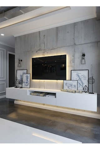 Resital Ledli Duvara Monte Tv Sehpası - Beyaz - W6016-1 Beyaz