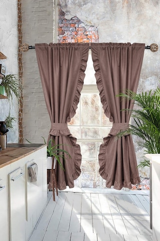 Poli Perde Çift Kanat Dikey Fırfırlı Kahve Rengi