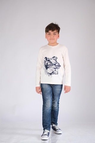 Uzun Kol Pamuk Tişört Beyaz Punky Animals 2022-B-0004