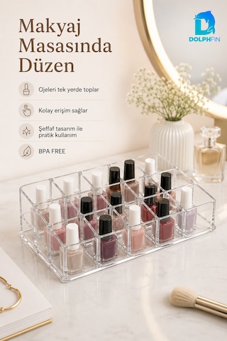 Oje Düzenleyici Şeffaf Plastik Makyaj Kozmetik Ruj Takı Organizeri 22x13x6 Cm