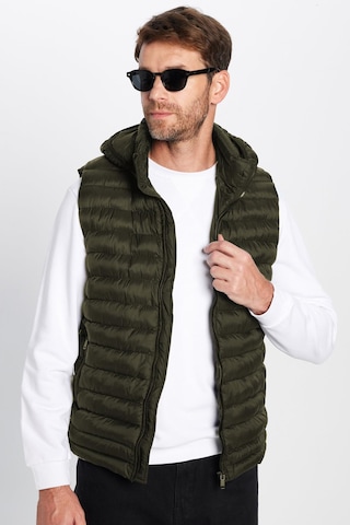 Tudors Erkek Slim Fit Dar Kesim Astarlı Rüzgar Geçirmez Cepli Haki Çıkarılabilir Kapüşonlu Şişme Yelek-32083 Haki