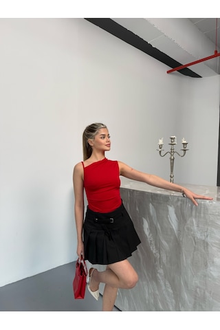 Kadın Askılı Tek Omuz Bluz Kırmızı