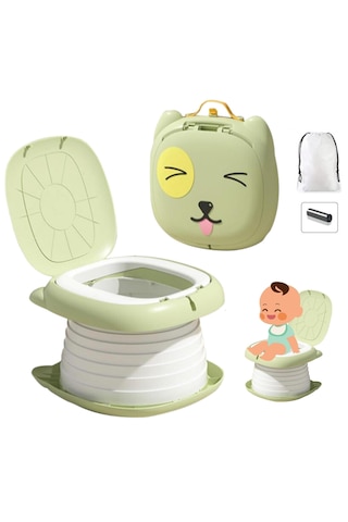 Cat Potty Katlanabilir Çocuk Tuvaleti, Çok Fonksiyonlu Taşınabilir Alıştırma Lazımlığı Yeşil