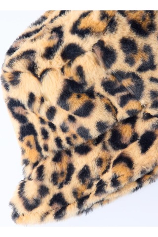 Jimmy Key Kahverengi Leopar Desenli Peluş Şapka 5ww455521800
