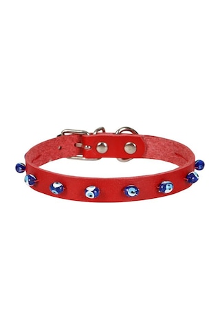 Cattie Boncuklu Deri Kedi Boyun Tasması L 1.2x25-29CM Kırmızı