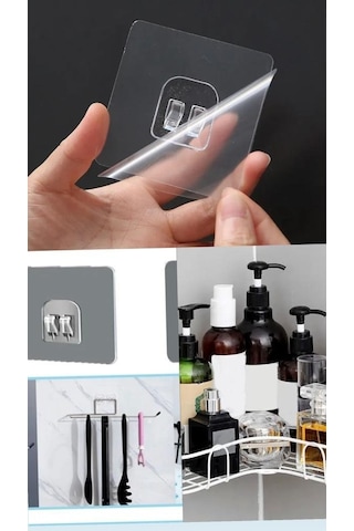 4 Adet Süper Güçlü Şeffaf Çerçeve Askısı Lekesiz Duvar Yapışkanı Mutfak Banyo Raf Tutucu Aksesuarı