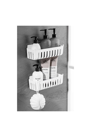 Primanova Deby 2'li Yapışkanlı Banyo Rafı Beyaz Beyaz