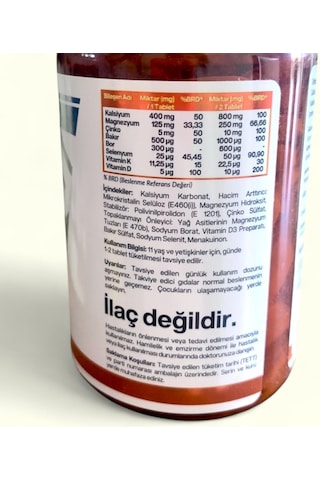 Kalsiyum Magnezyum Çinko Kompleksi D3 K Vitamini, Selenyum, Bakır, Bor İle 8'i 1 Arada Formül Kemik, Kas, Bağışıklık Ve Enerji Desteği 90 Tablet