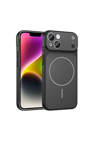 Apple Uyumlu iPhone 14 Kılıf Zore M-safe Şarj Özellikli Kamera Korumalı Formen Kapak Siyah