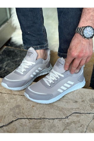 Günlük Erkek Sneaker Fileli Bağcıklı Rahat Esnek Dikiş Detaylı Yürüyüş Spor Ayakkabı 1453 Buz - Beyaz