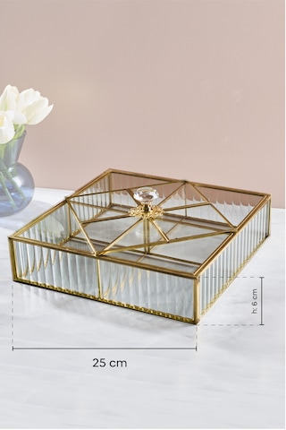 Std-gio Kare Bölmeli Cam Sunumluk Tepsi 25 X 6 Cm Gold Gold
