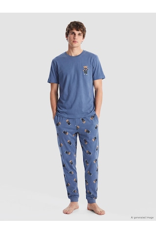 Lc Waikiki Lc Waıkıkı İndigo Regular Fit Baskılı Erkek Pijama Takım