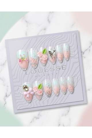 Louésse Blossom Fairy Takma Tırnak 12 Li Pastel Çiçekli Kelebekli Bahar Nail