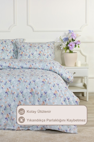 Elart Floret Nevresim Takımı Çift Kişilik Lastikli Çarşaf 200x220 Cm Yeşil Yeşil
