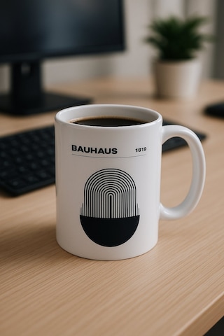 Bauhaus Esintisi Seramik Kupa Beyaz - Çok Renkli