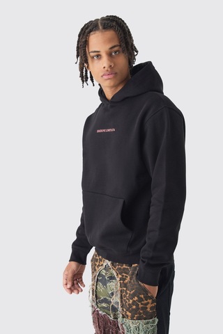 Unisex Oversize Uomo Baskılı Kapüşonlu Siyah Sweatshirt Siyah