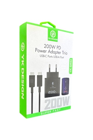 Yk Design Yk-sr62 200w Usb+pd Şarj Başlığı Ve Typec-typec Kablo