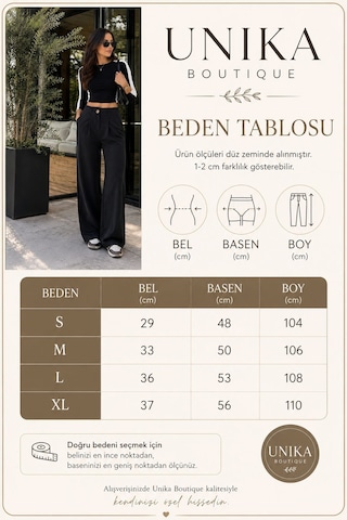 Unika Boutique Kadın Yüksek Bel Pileli Düğme Detaylı Bol Kesim Likralı Palazzo Kumaş Pantolon Lacivert