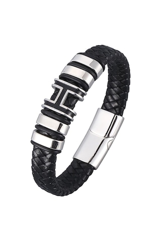 Vintage El Dokuması Çevre Dostu Deri Tokalı Bileklik Erkek Modası Dini Muska Takı Siyah