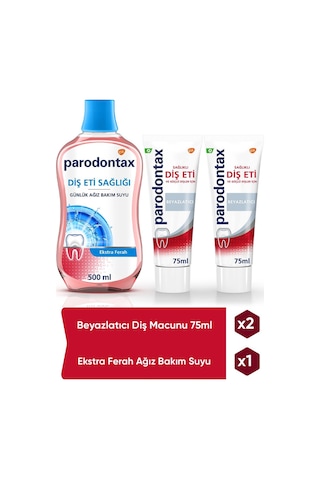 Parodontax Beyazlatıcı Diş Macunu 2 x 75 ML + Ekstra Ferah Ağız Bakım Suyu