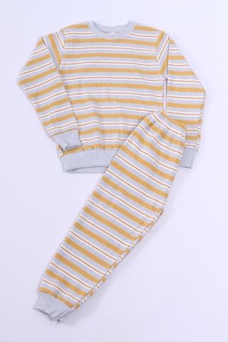Hçm Erkek Çocuk Pijama Takımı Çizgili Ribanalı A35 Sarı