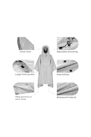 Tomshoo Kapşonlu Yağmur Panço Cep Hafif Su Geçirmez Gri
