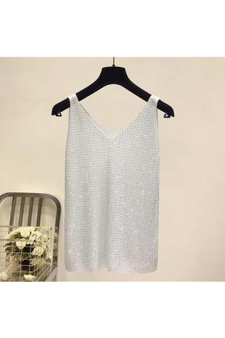 Kahve Kadın Buz Ipek Elmas Kaşkorse Kadın Gevşek Kısa Kolsuz Vahşi V Yaka Dibe Gömlek Tankı Yaz Camiş Ve Tank Üstleri