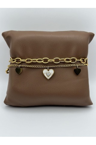 Arnes Jewelry Çelik Zincirli Kalpli Bileklik Ar132nes Gold