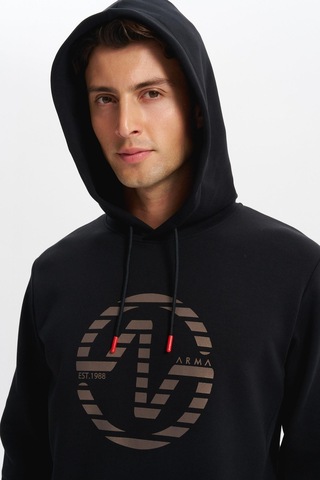 AR-MA Arma Erkek Slim Fit Örme Interlok Kapüşonlu Kanguru Cepli Sweatshirt Yazı Baskılı %80 Pamuk %14 Polyester %6 Elastane K30254685302 Siyah