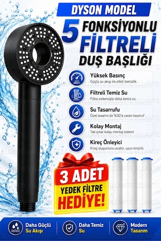 Yeni Nesil 5 Fonksiyonlu Filtreli Duş Başlığı Yüksek Basınçlı Pp Pamuk Filtreli Su Tasarruflu Kireç Çok Renkli